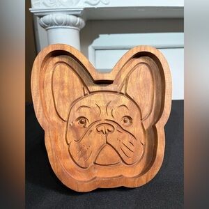 Wooden carved catchall tray French bulldog